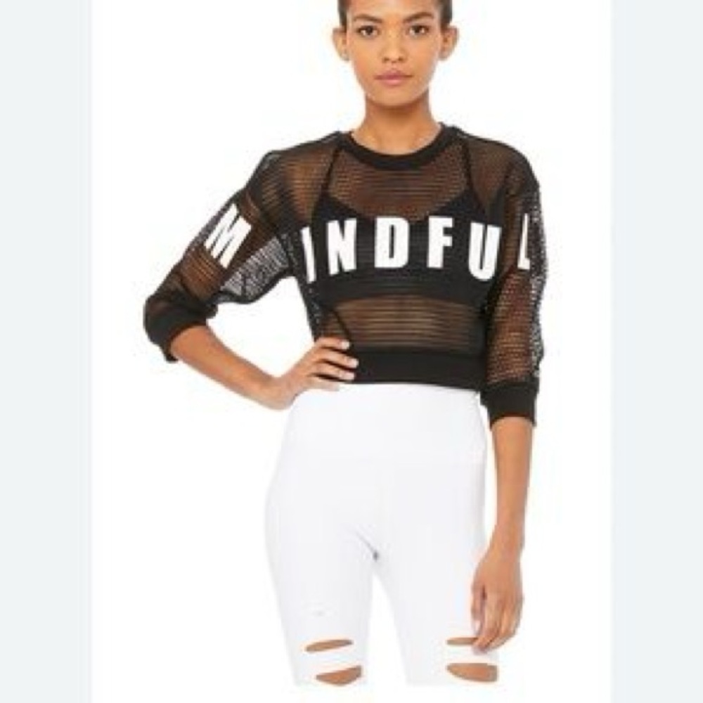 Alo Black Mesh Pullover Top. Size: S